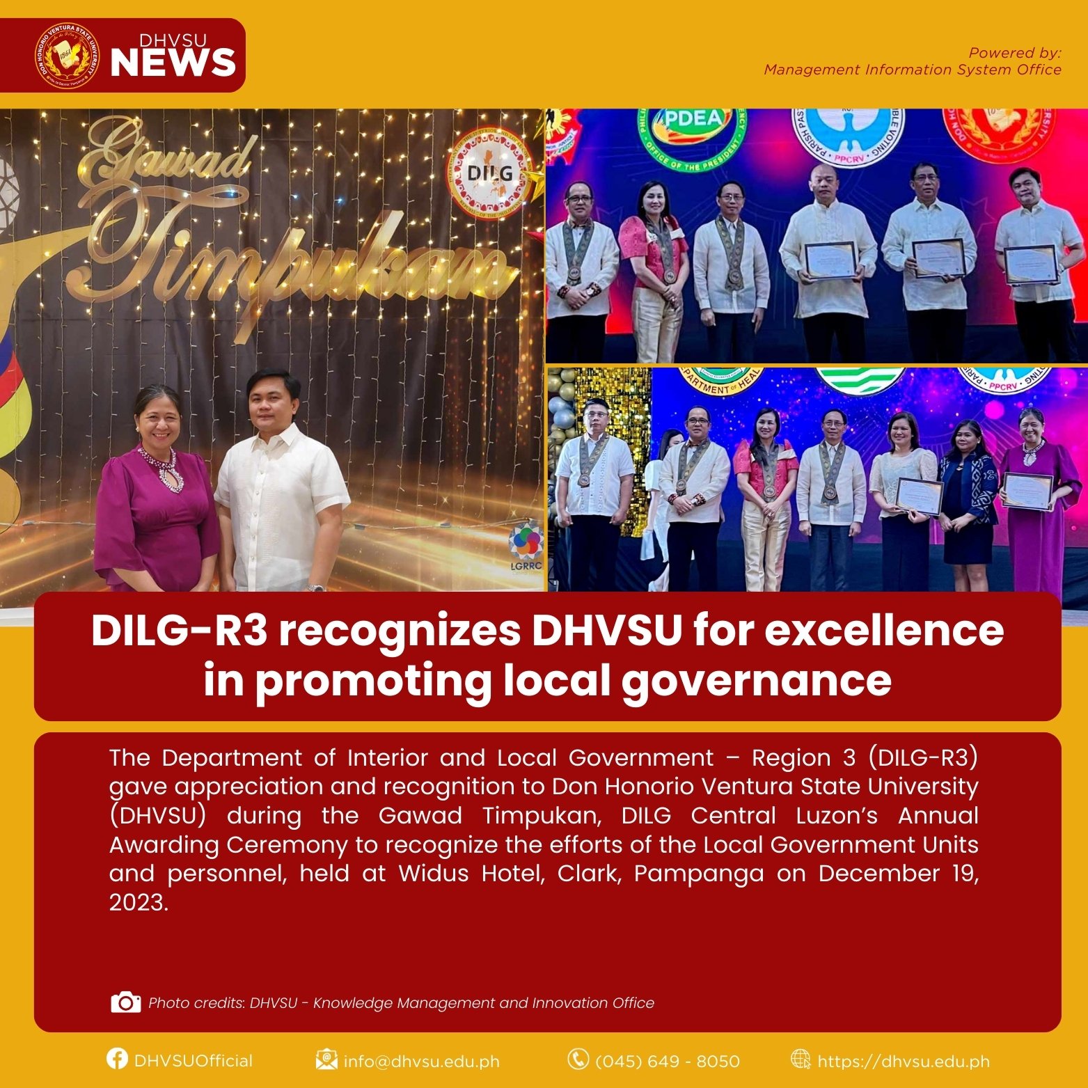 12212023   DILG R3 recognizes DHVSU for excellence in promoting local governance   Information DHVSU