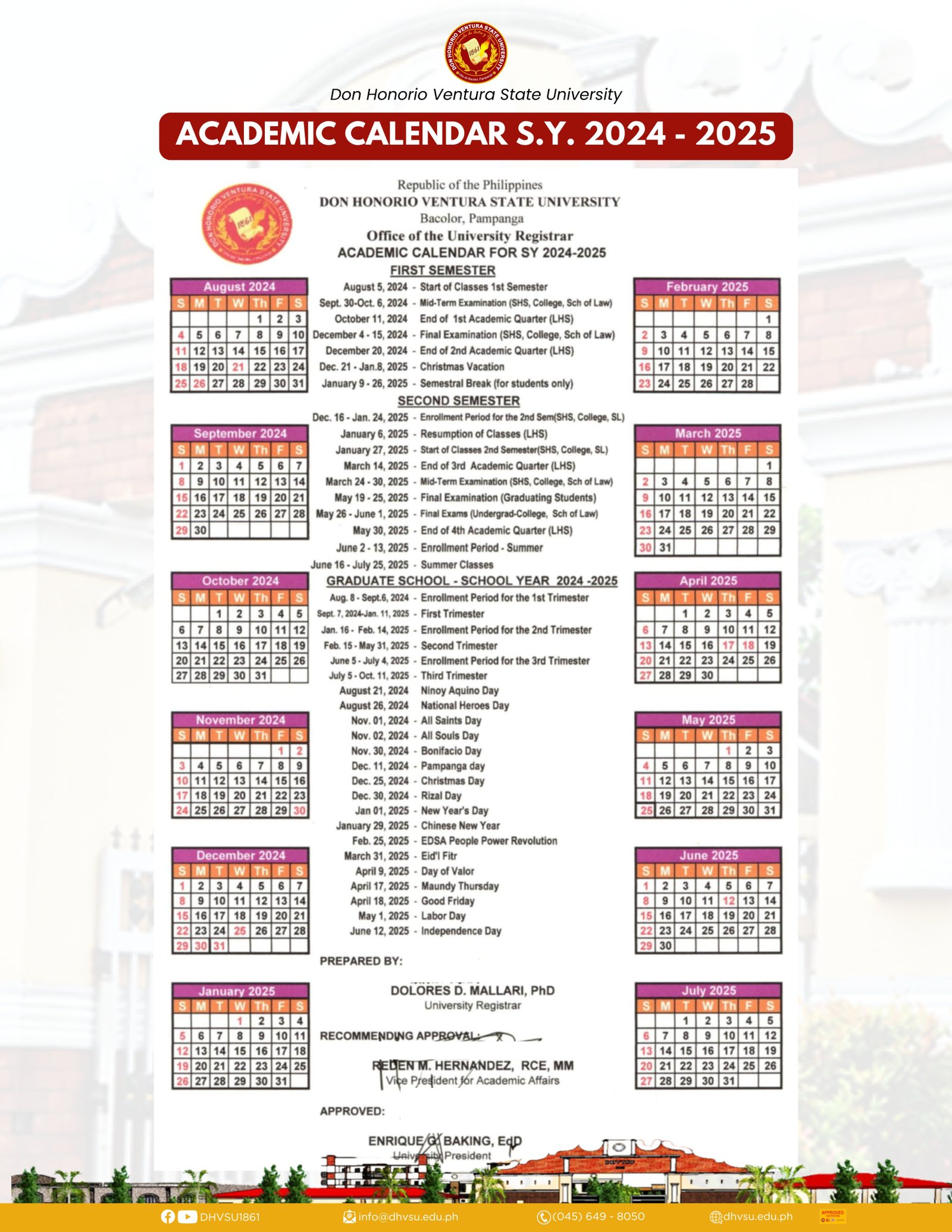 07122024 Academic Calendar 2024 2025 Information DHVSU 1