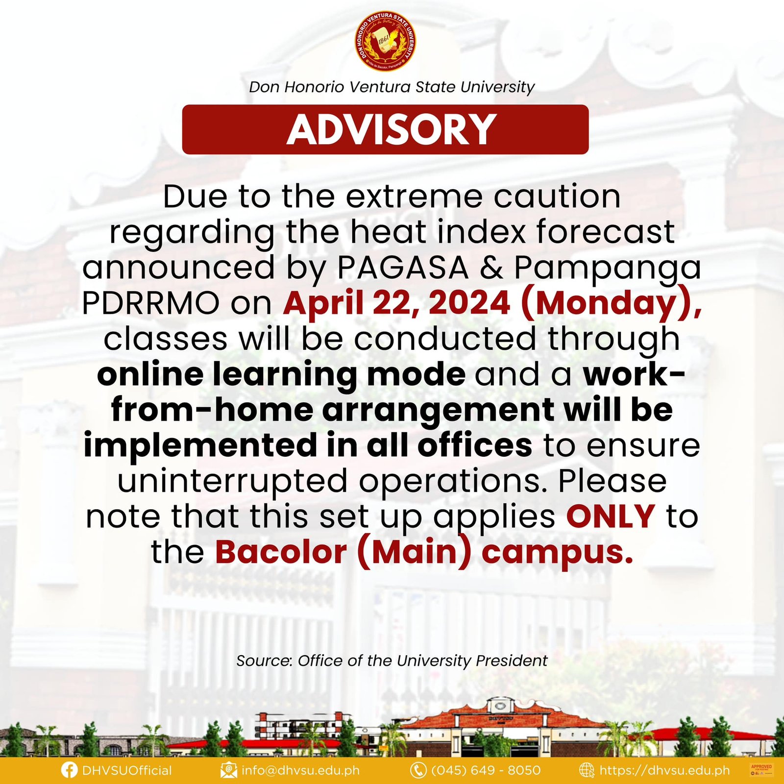 21042024   Temporary shift to online class on April 12 in the DHVSU main campus   Information DHVSU 1