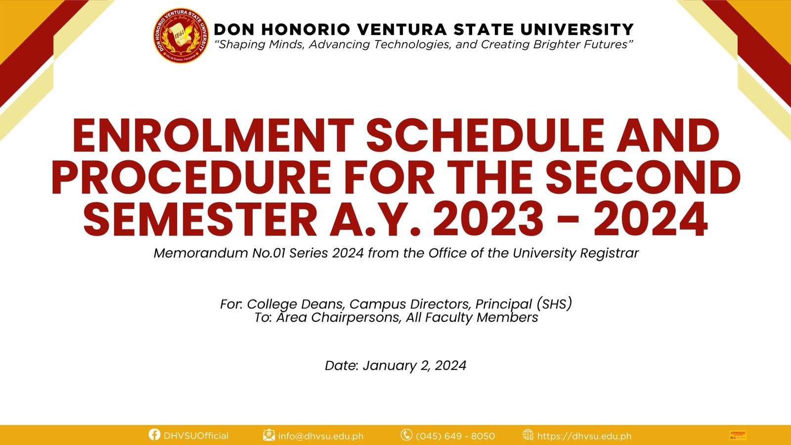 01052024   Enrolment Schedule and Procedure for the Second Semester A.Y. 2023   2024 1   Information DHVSU