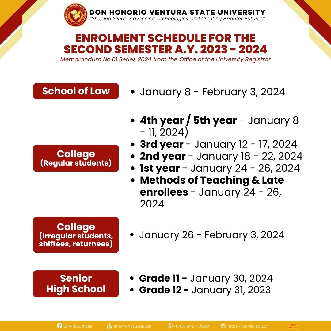 01052024   Enrolment Schedule and Procedure for the Second Semester A.Y. 2023   2024 2   Information DHVSU