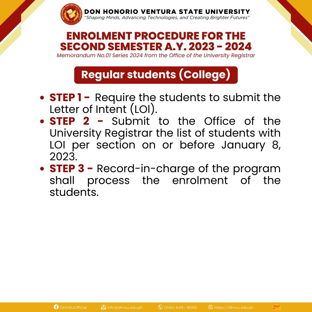 01052024   Enrolment Schedule and Procedure for the Second Semester A.Y. 2023   2024 3   Information DHVSU