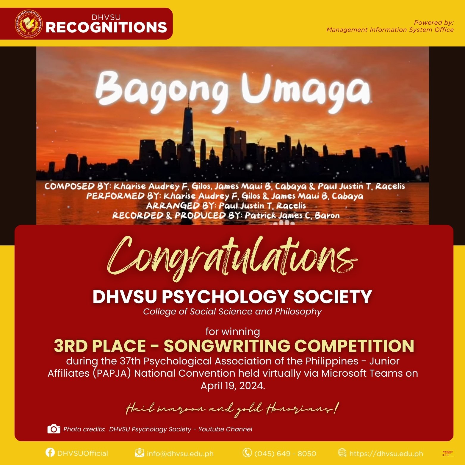 04232024   Sikolohistas claim 3rd place in songwriting contest at 37th PAPJA   Information DHVSU