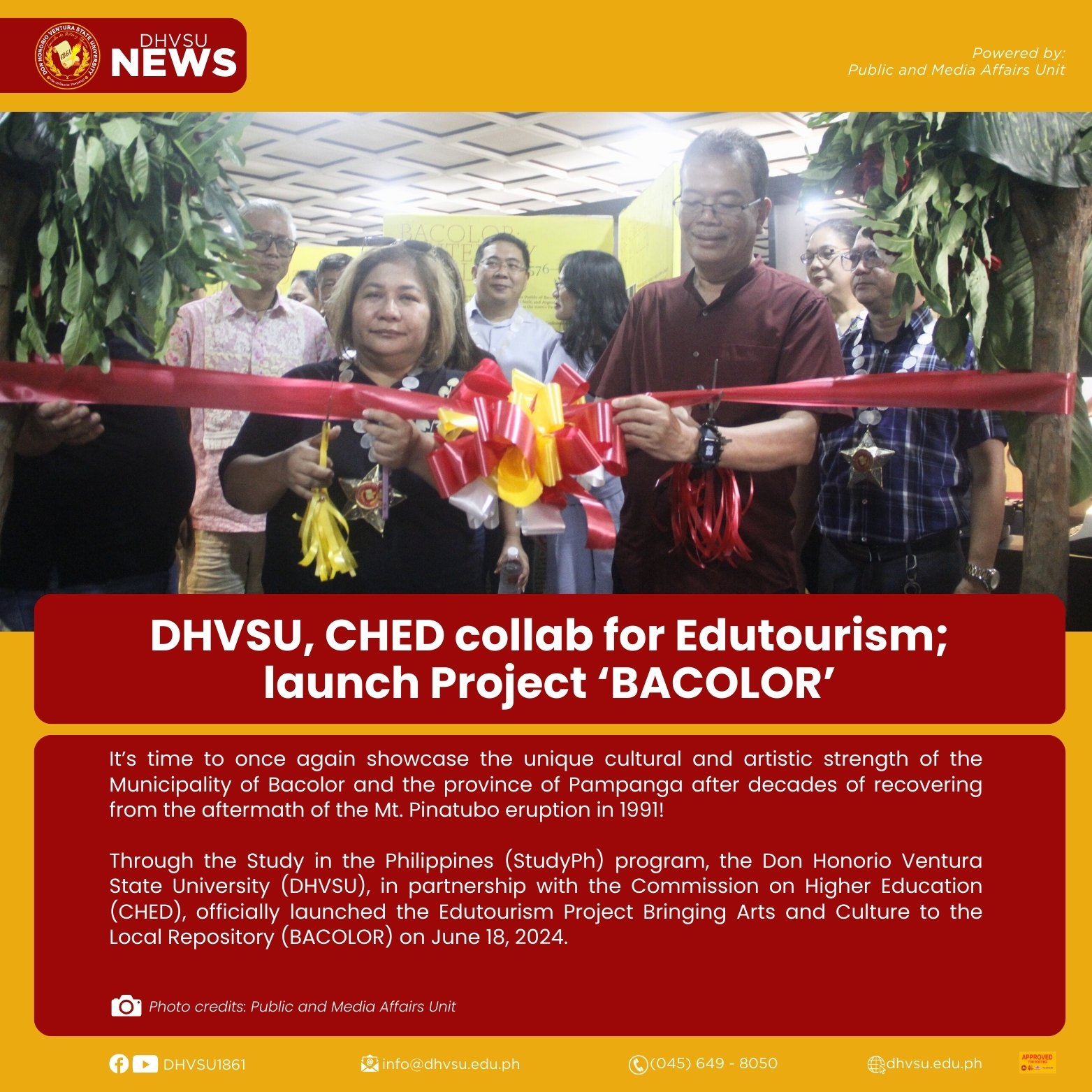 06192024   DHVSU CHED collab for Edutourism  launch Project BACOLOR   Information DHVSU