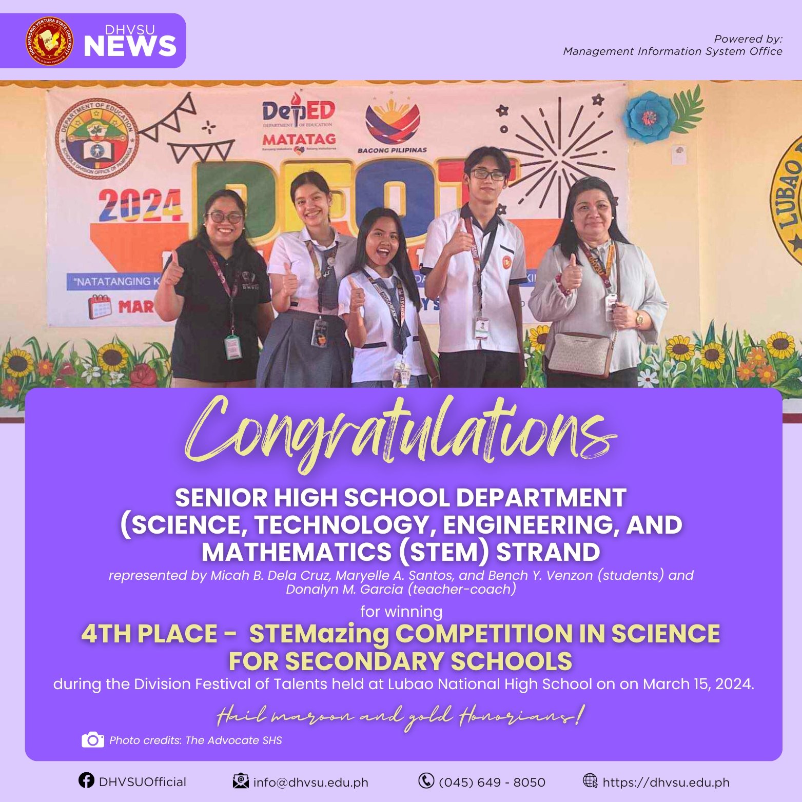 03222024   SHS studs clinch 4th place in STEMazing competition   Information DHVSU