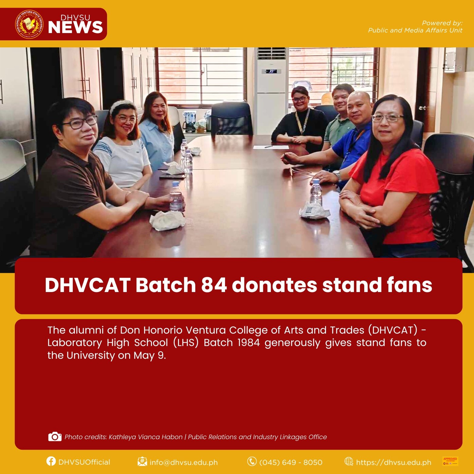 05092024   DHVCAT Batch 84 donates stand fans   Information DHVSU