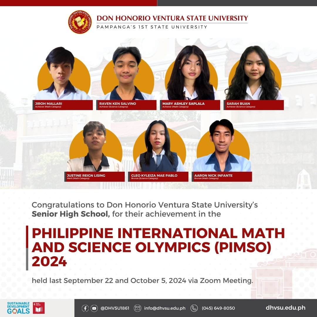 10152024   7 Honorian Potentials secure awards from PIMSO 2024   Information DHVSU