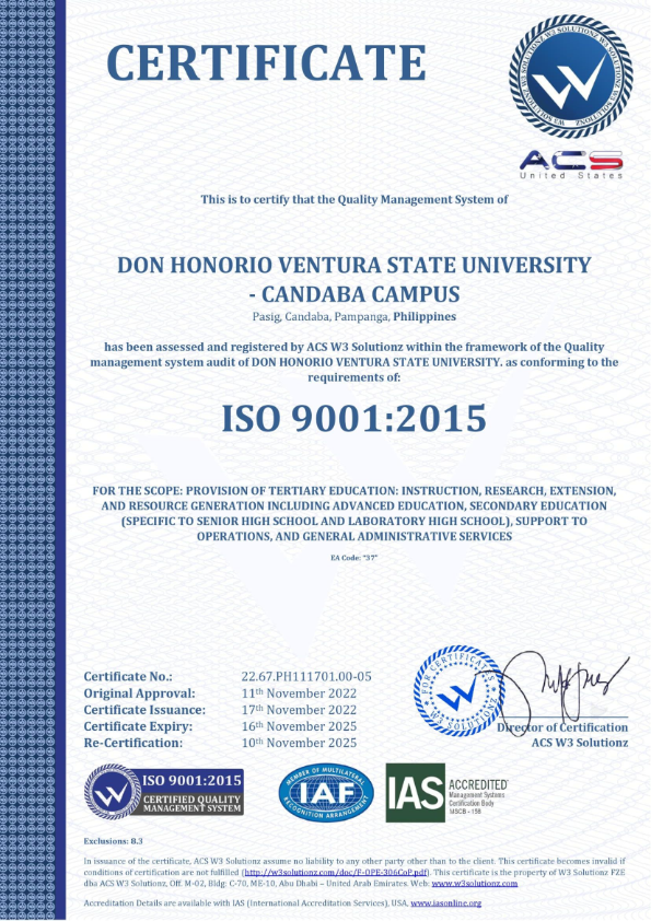 ISO Certificate   Candaba Campus 001